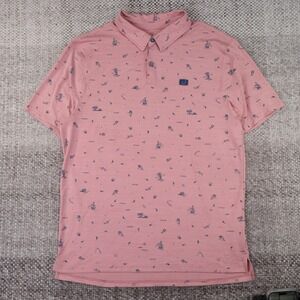 Avid Performance Polo Mens Large Pink Nautical Print UV Protection Excellent